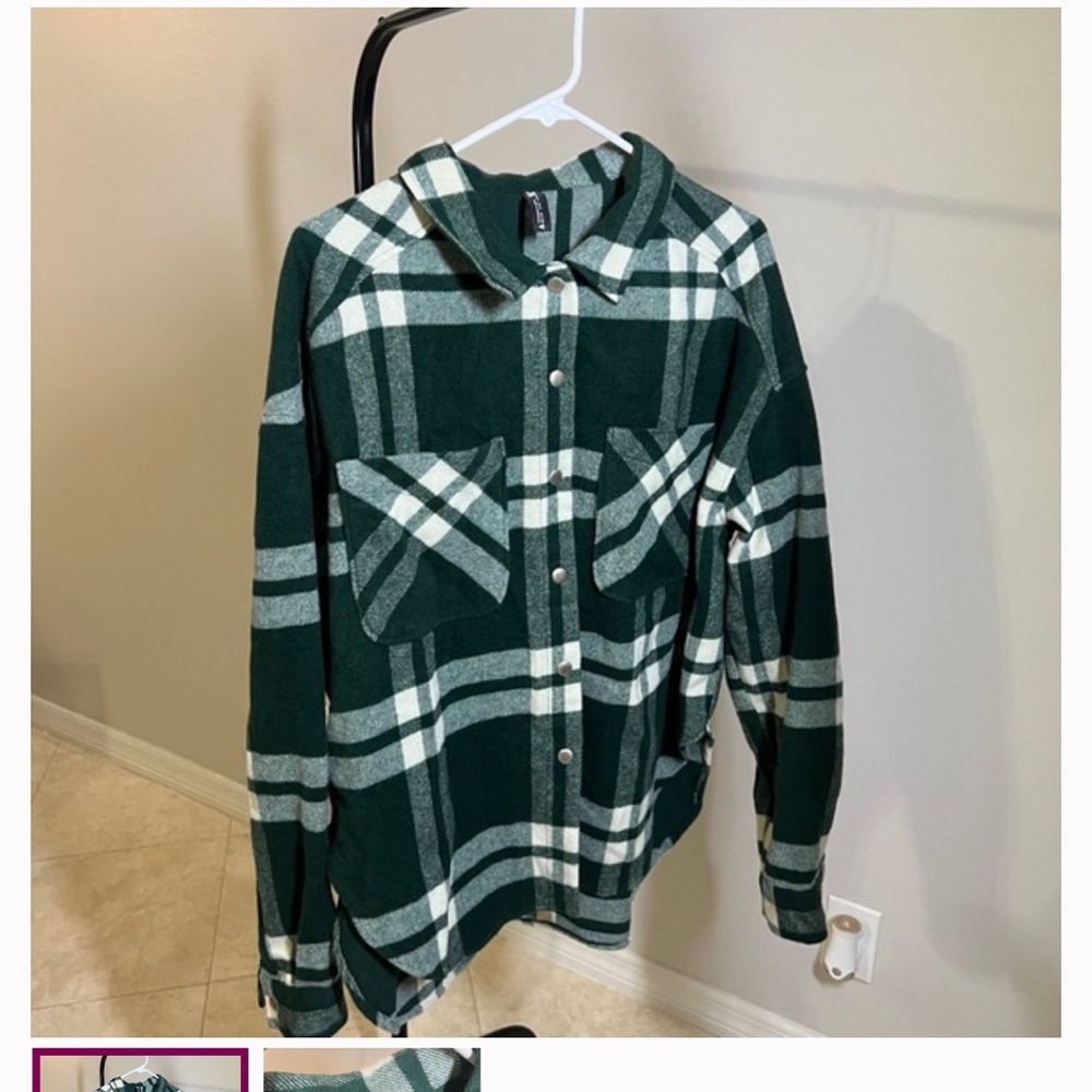 Zara Green and White Plaid Shaket